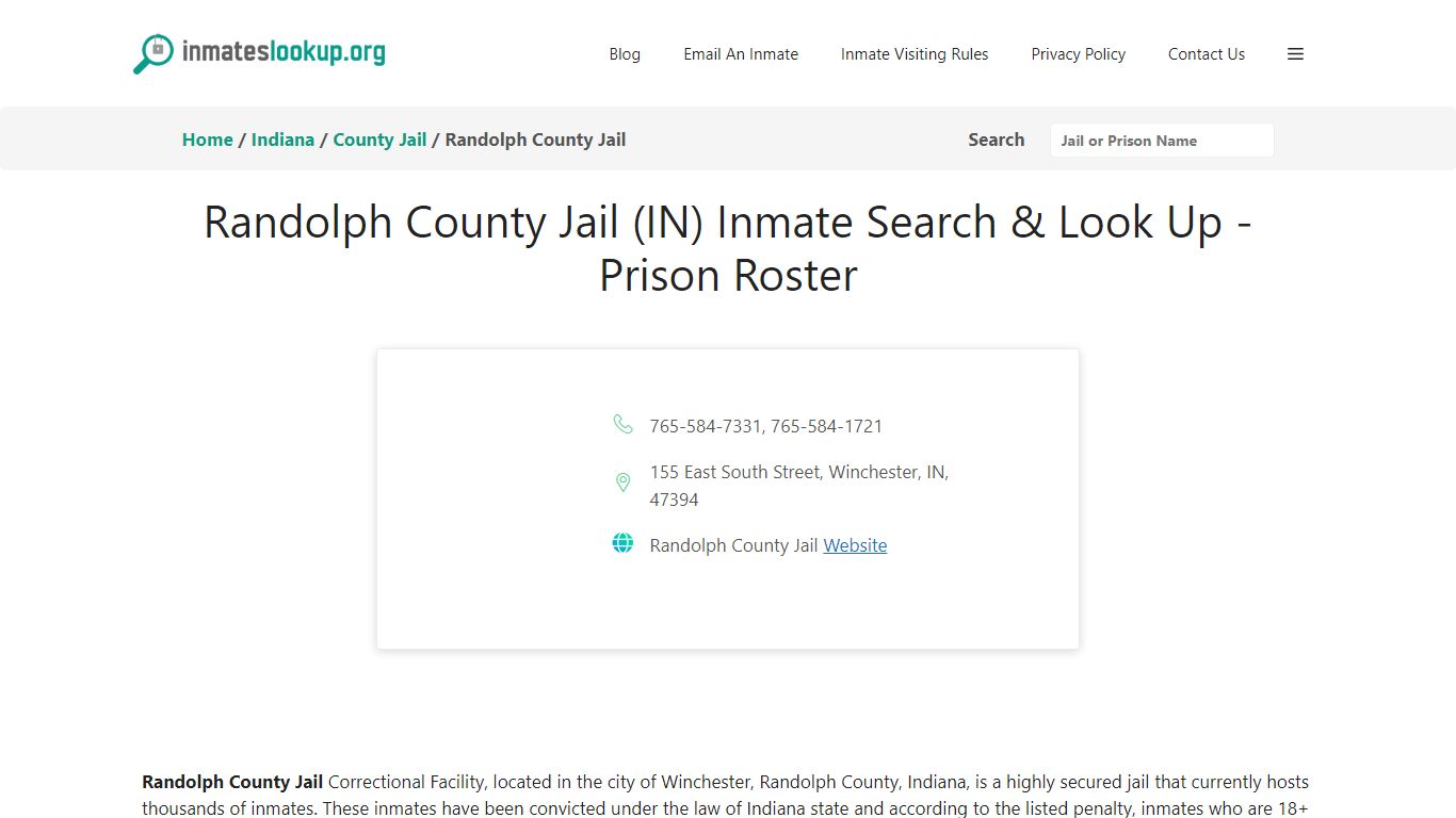 Randolph County Jail (IN) Inmate Search & Look Up - Prison Roster
