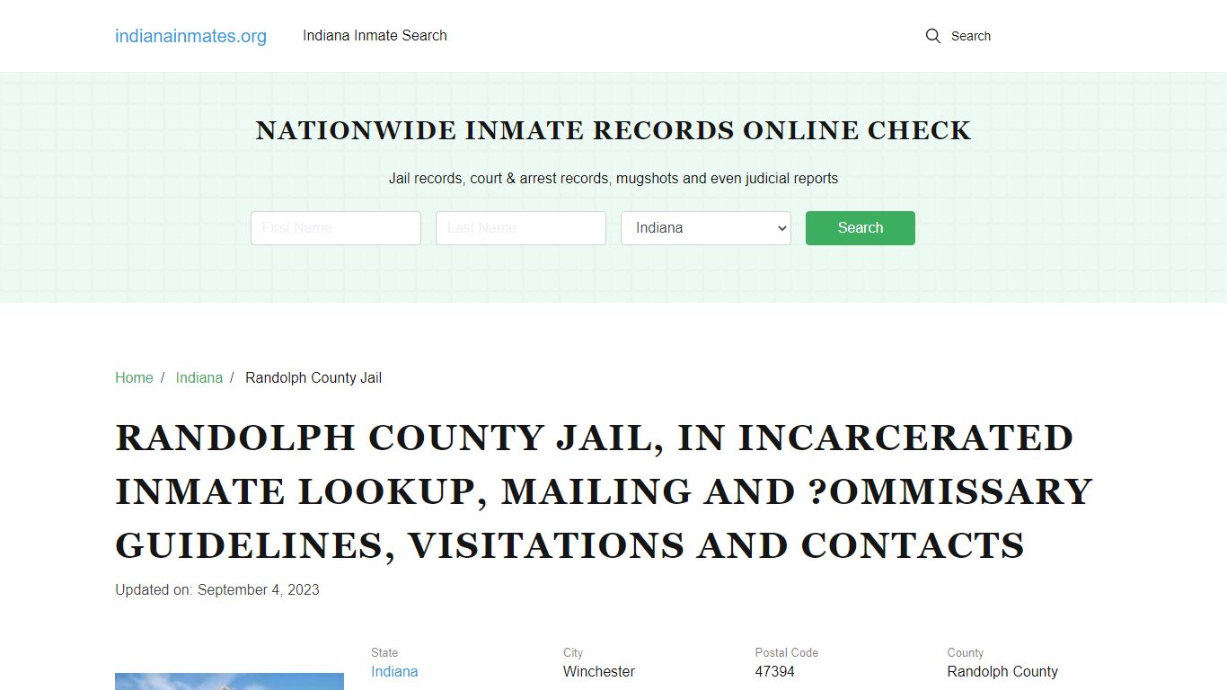 Randolph County Jail, IN: Offender Locator, Visitation & Contact Info